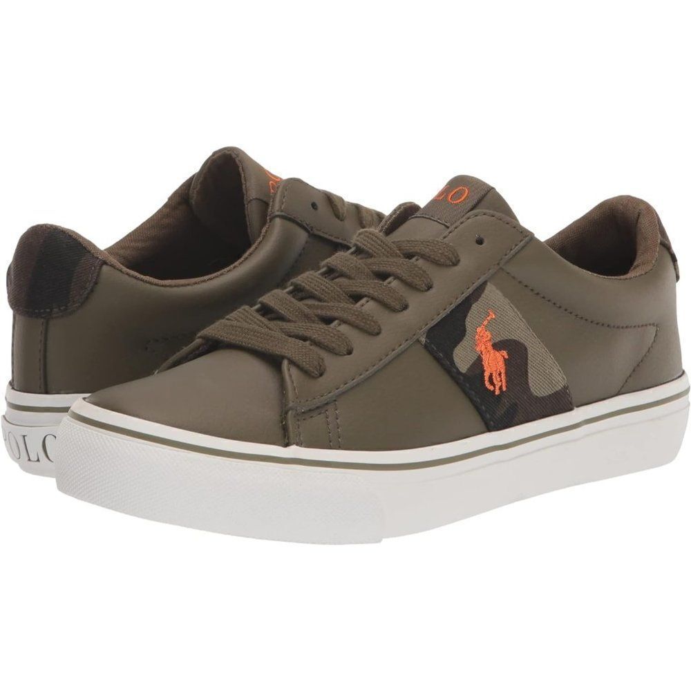 Polo Ralph Lauren Boy's Sayer Olive/Camo/Orange Logo Embroidered Sneakers Size 7